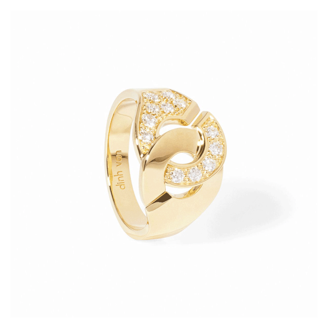 Dinh Van Menottes 18k Yellow Gold R12 Pave Diamond Ring