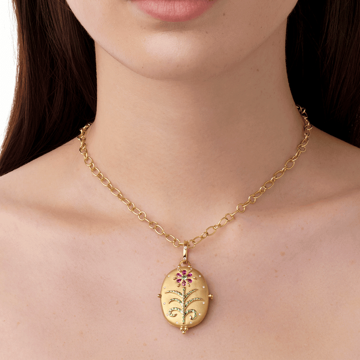 Temple St. Clair 18k Yellow Gold Primavera Small Pink Sapphire Locket