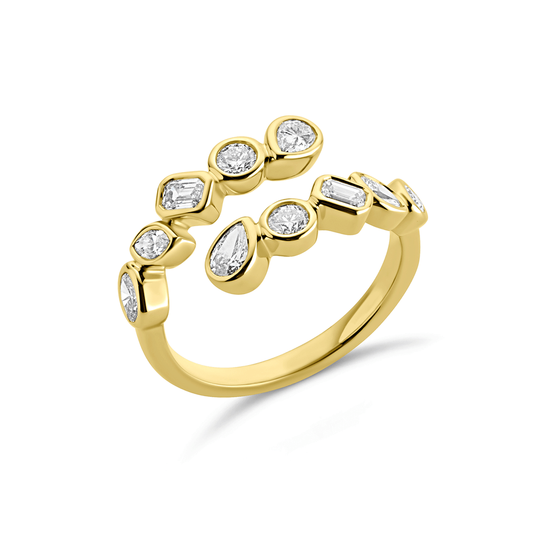 14k Yellow Gold Mixed Shapes Diamond Wrap Ring