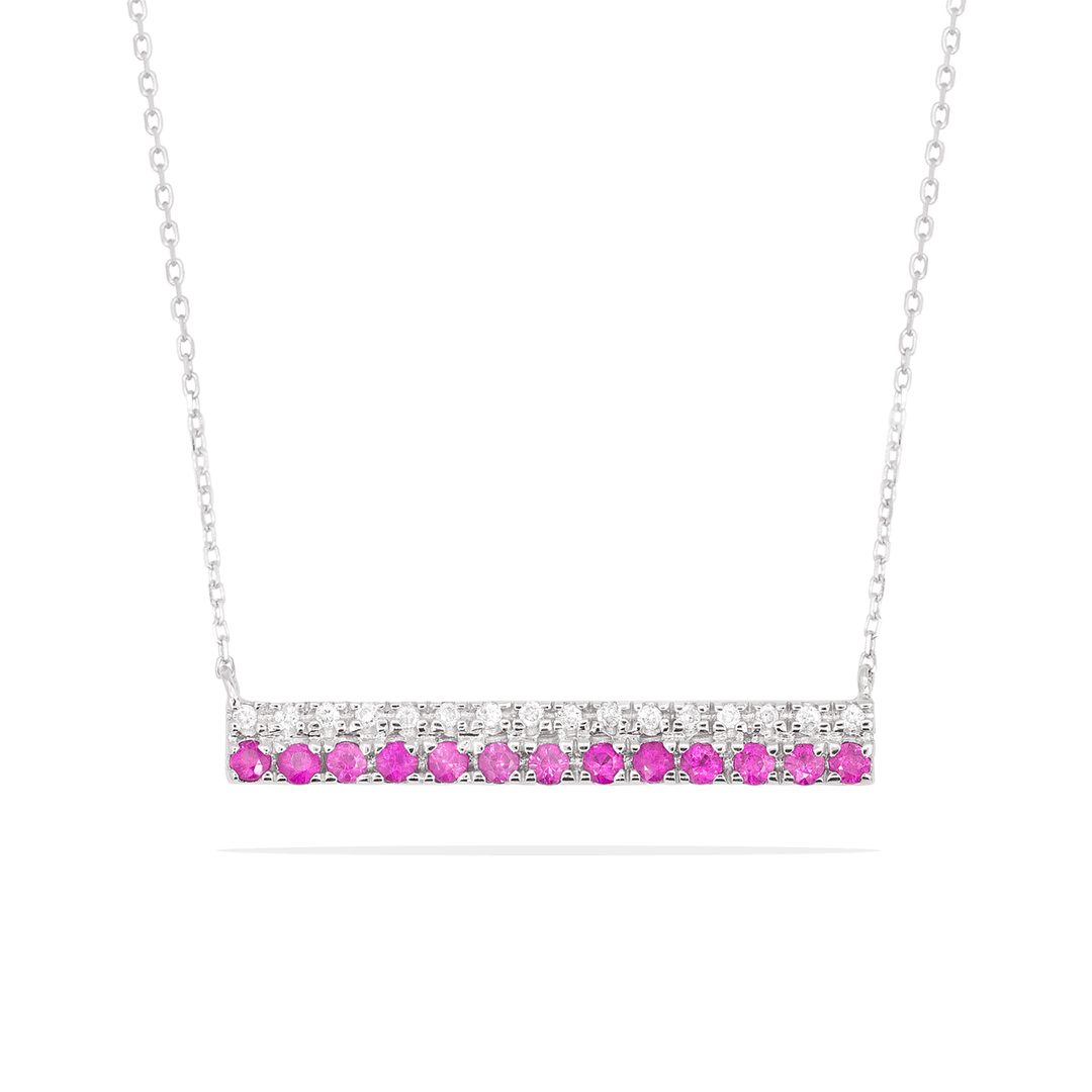 14k White Gold Ruby and Diamond Bar Necklace