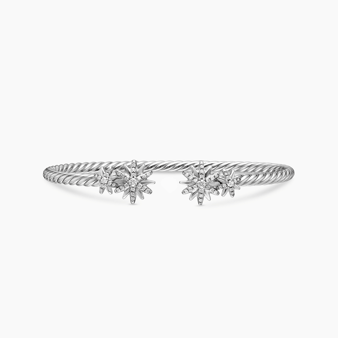 David Yurman Starburst Cable Bracelet Sterling Silver with Diamonds, 3.5mm