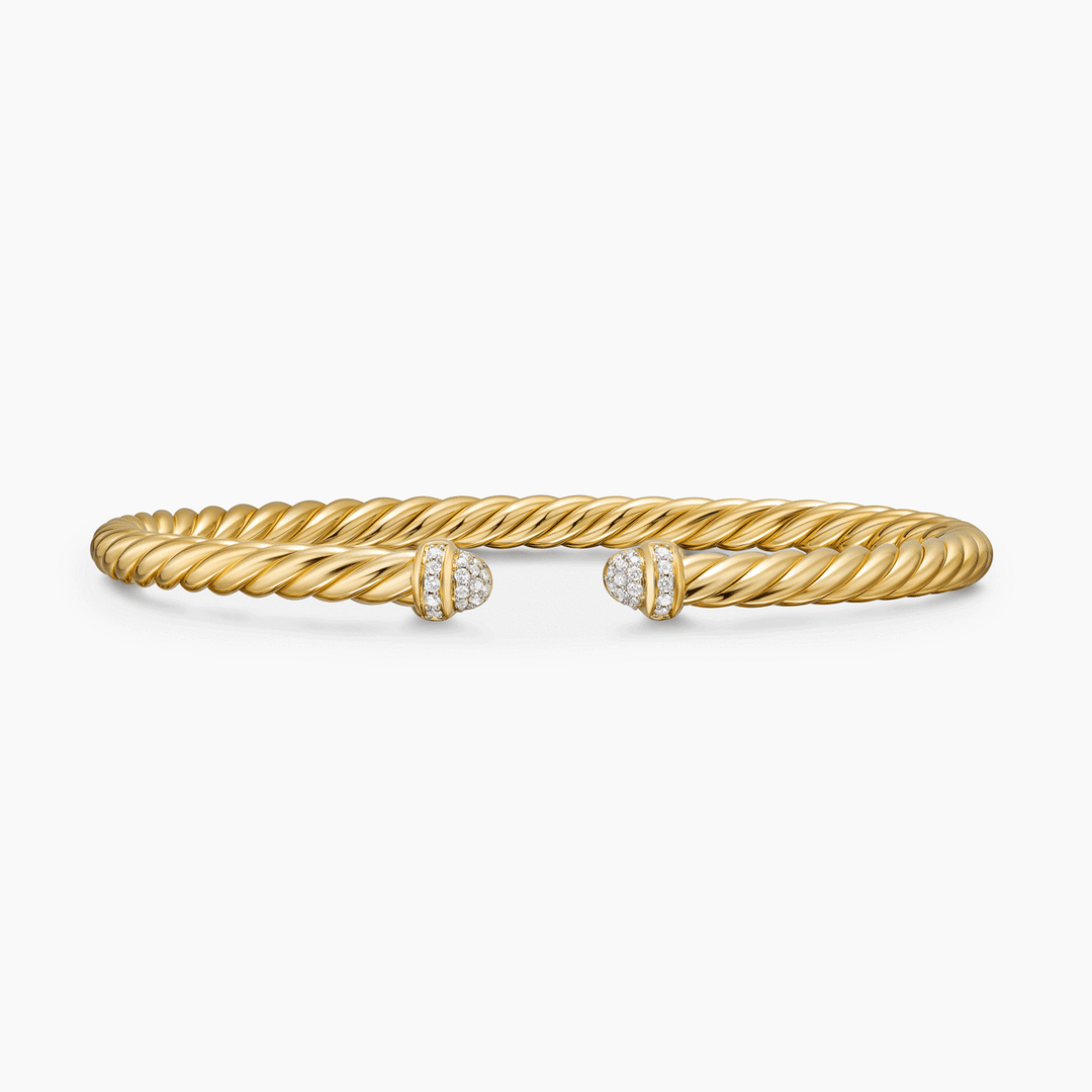 David Yurman Cablespira Flex Bracelet 18k Yellow Gold with Pavé Diamond Domes, 4mm