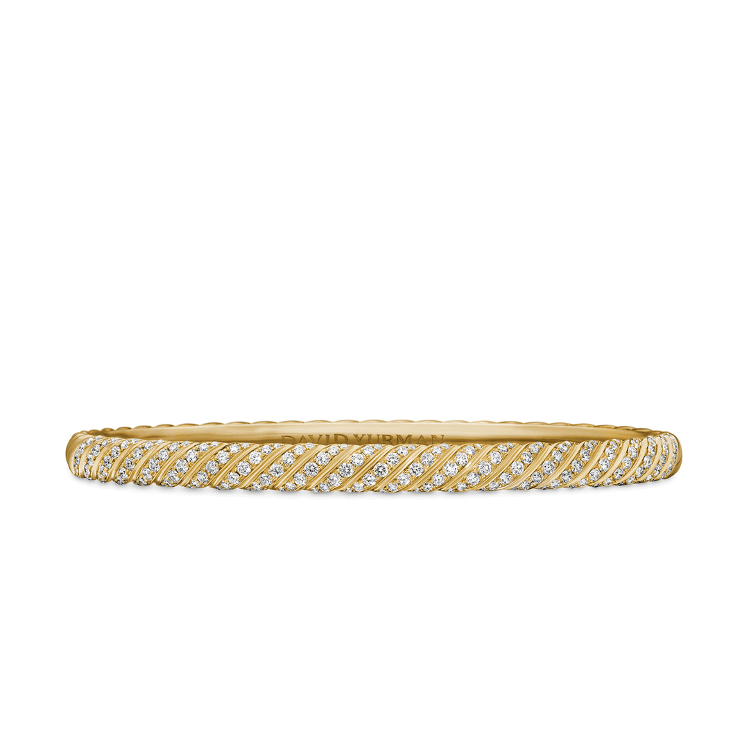 David Yurman Sculpted Cable Bangle Bracelet 18K Yellow Gold with Diamonds, 4.6mm Medium