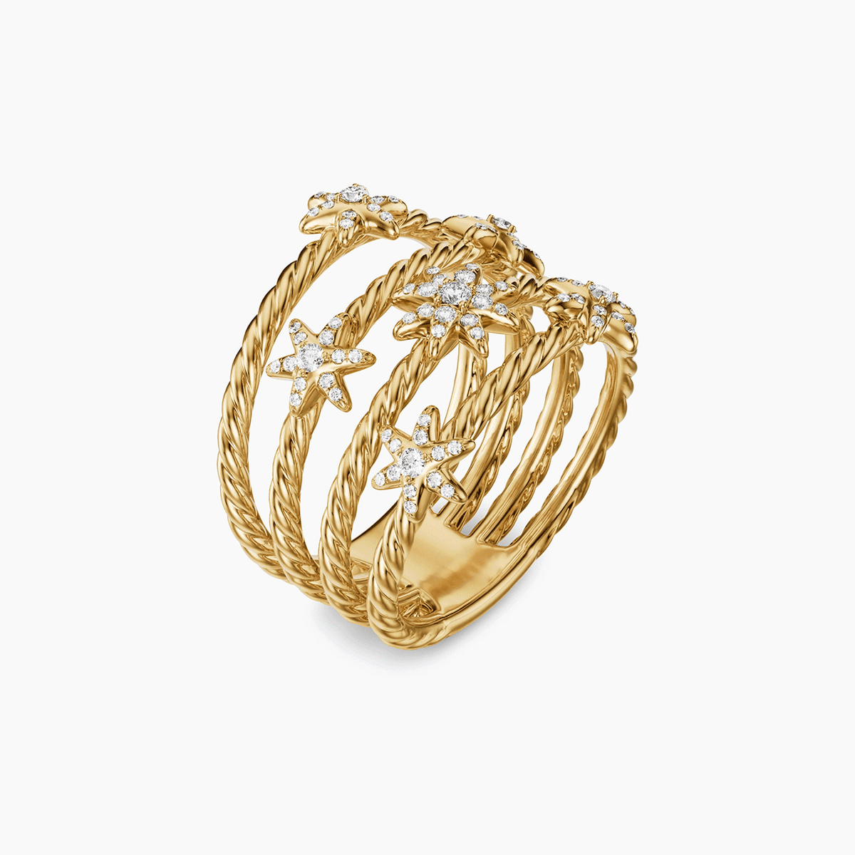 David Yurman Petite Starburst Multi Row Ring 18K Yellow Gold with Diamonds