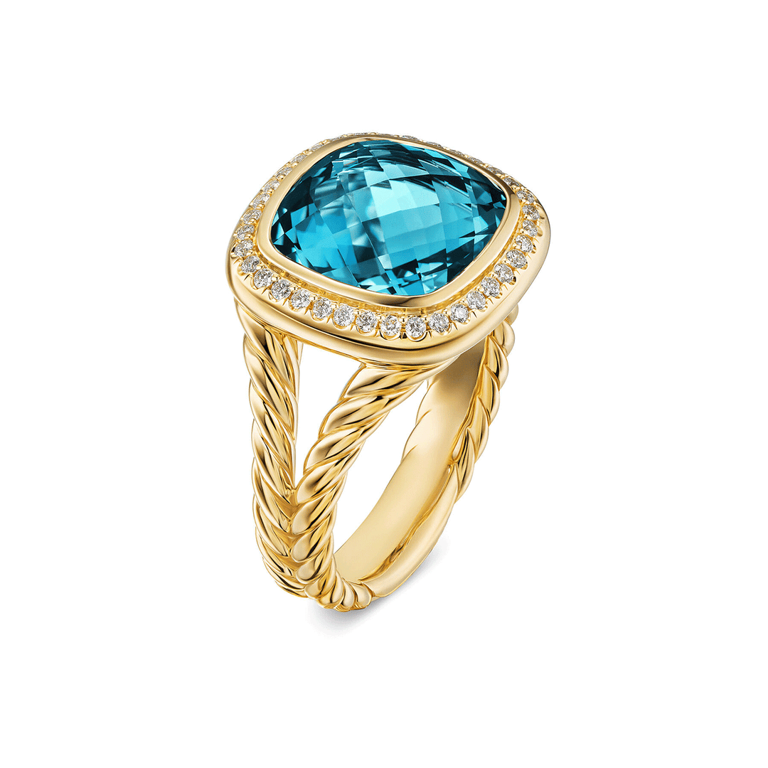David Yurman Albion® Ring 18K Yellow Gold with Hampton Blue Topaz and Diamonds, 11mm