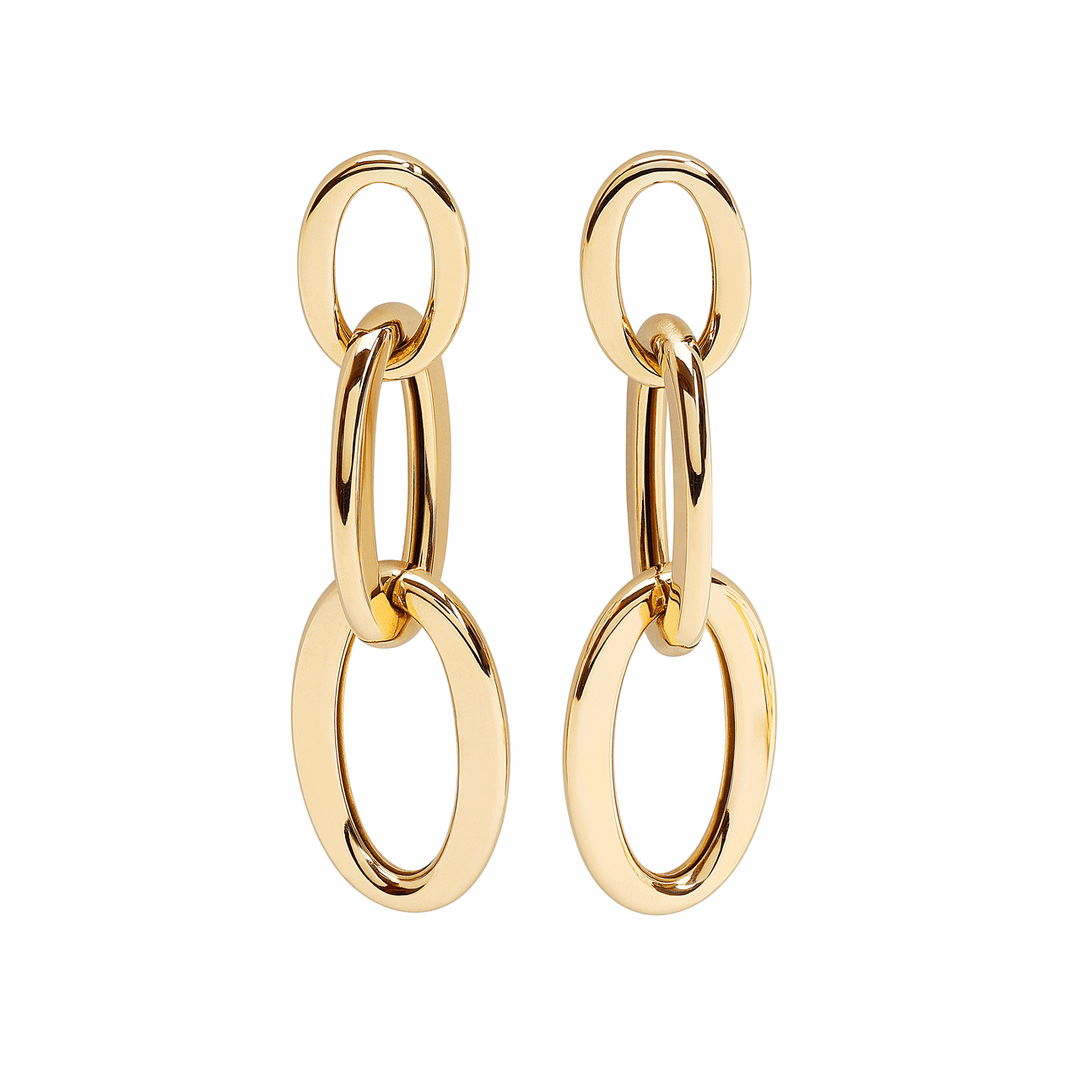 18k Yellow Gold Serif Oval Link Drop Earrings