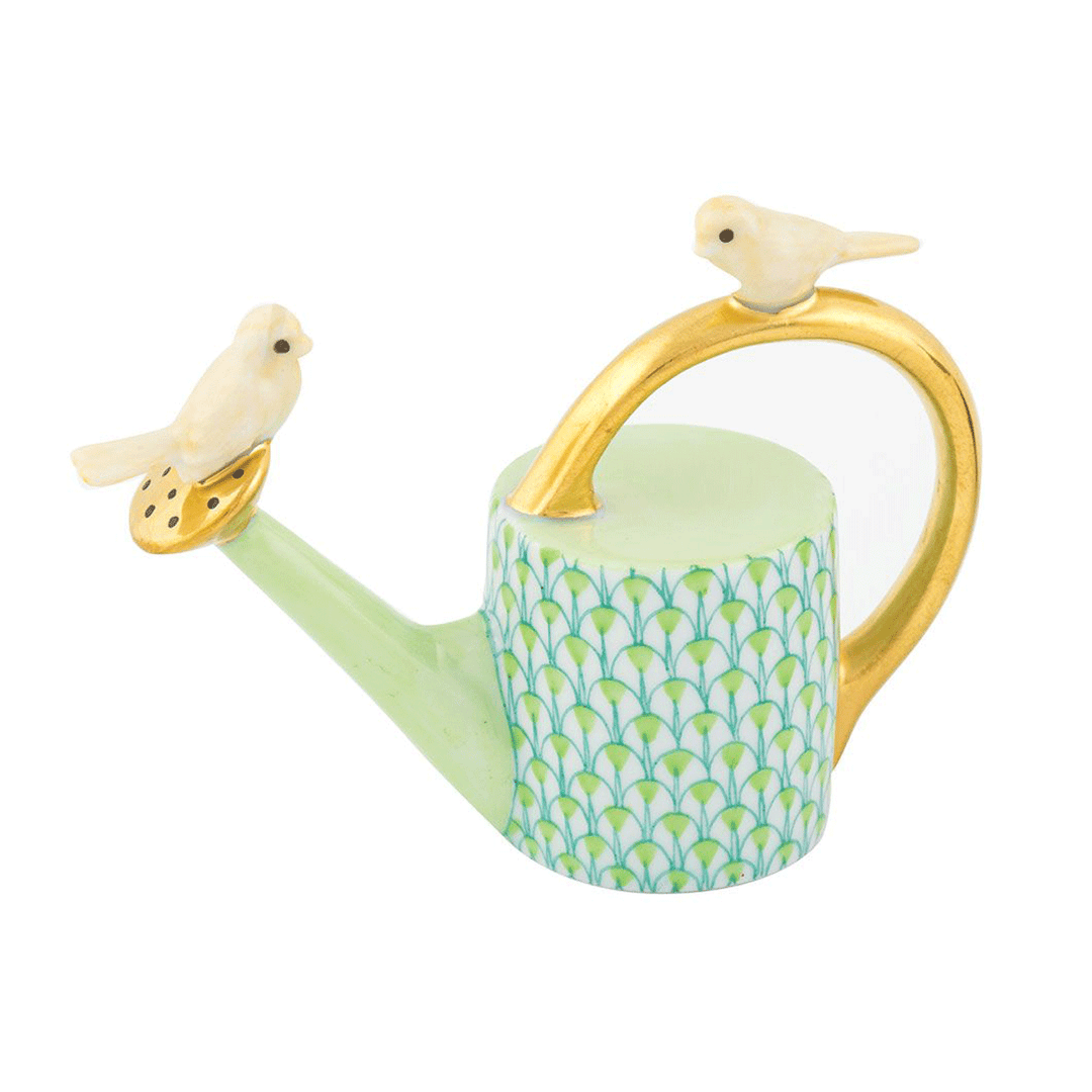 Herend Watering Can with Lovebirds Keylime