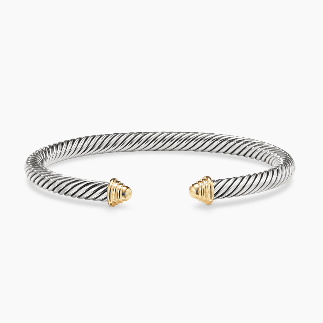 David Yurman Classic Cable Bracelet Sterling Silver with 14k Yellow Gold Domes, 5mm