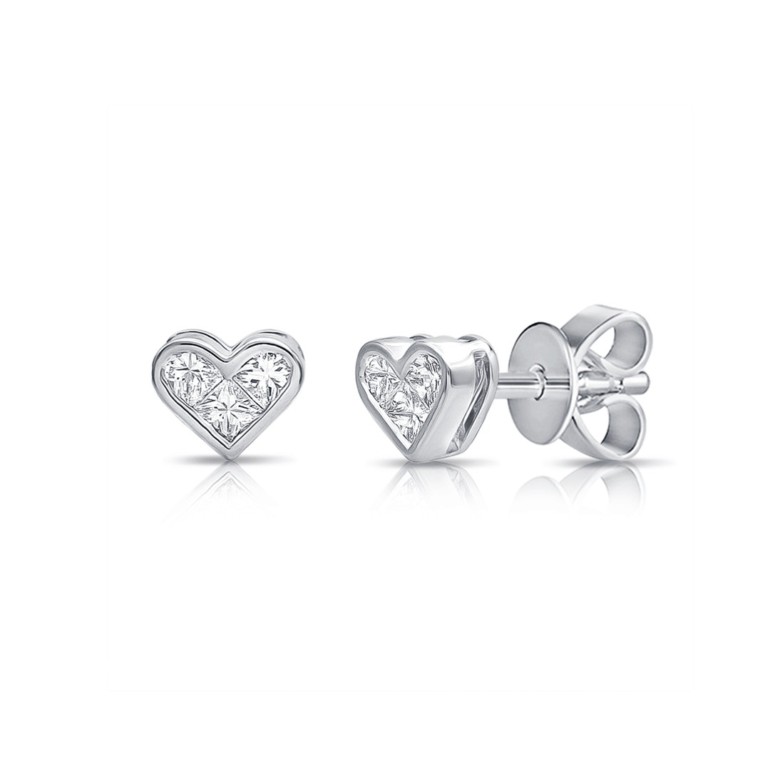 14k Gold .51 Total Weight Diamond Heart Shape Studs