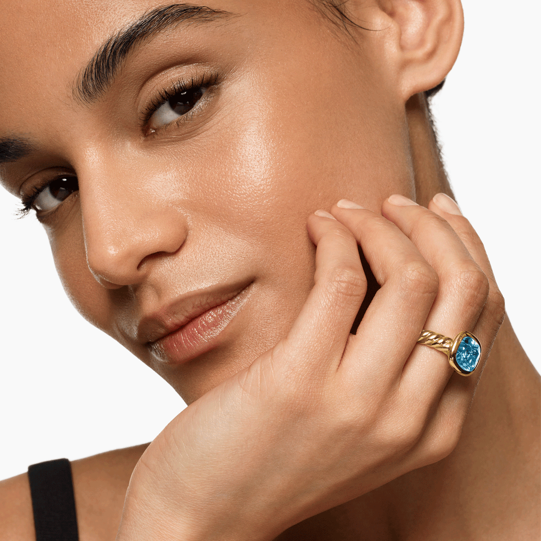 David Yurman Mercer Stone Ring 18k Yellow Gold with Sky Blue Topaz, 10mm