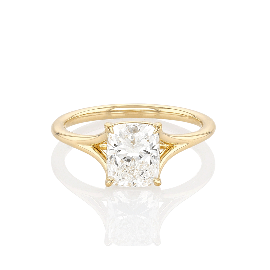 18k Gold and Cushion Cut Diamond 1.62 Total Weight Engagement Ring