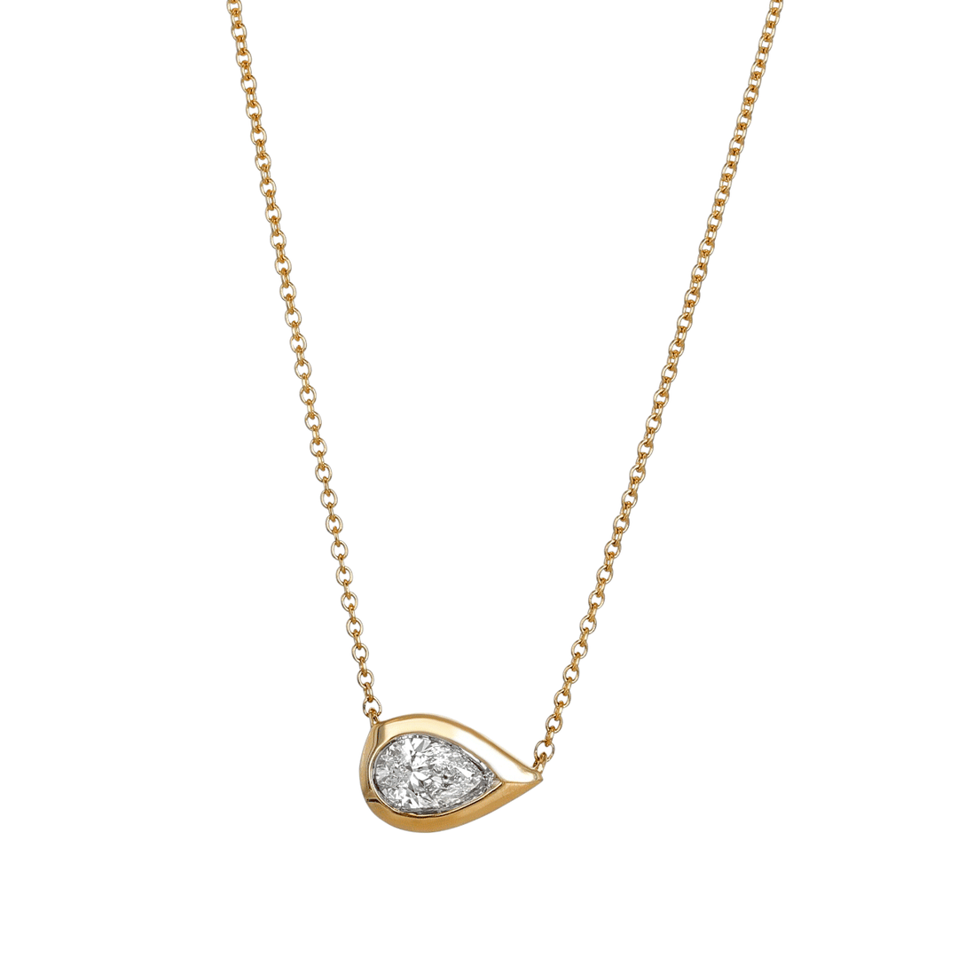 14k Yellow Gold and Pear Shape Diamond .32 Total Weight Pendant