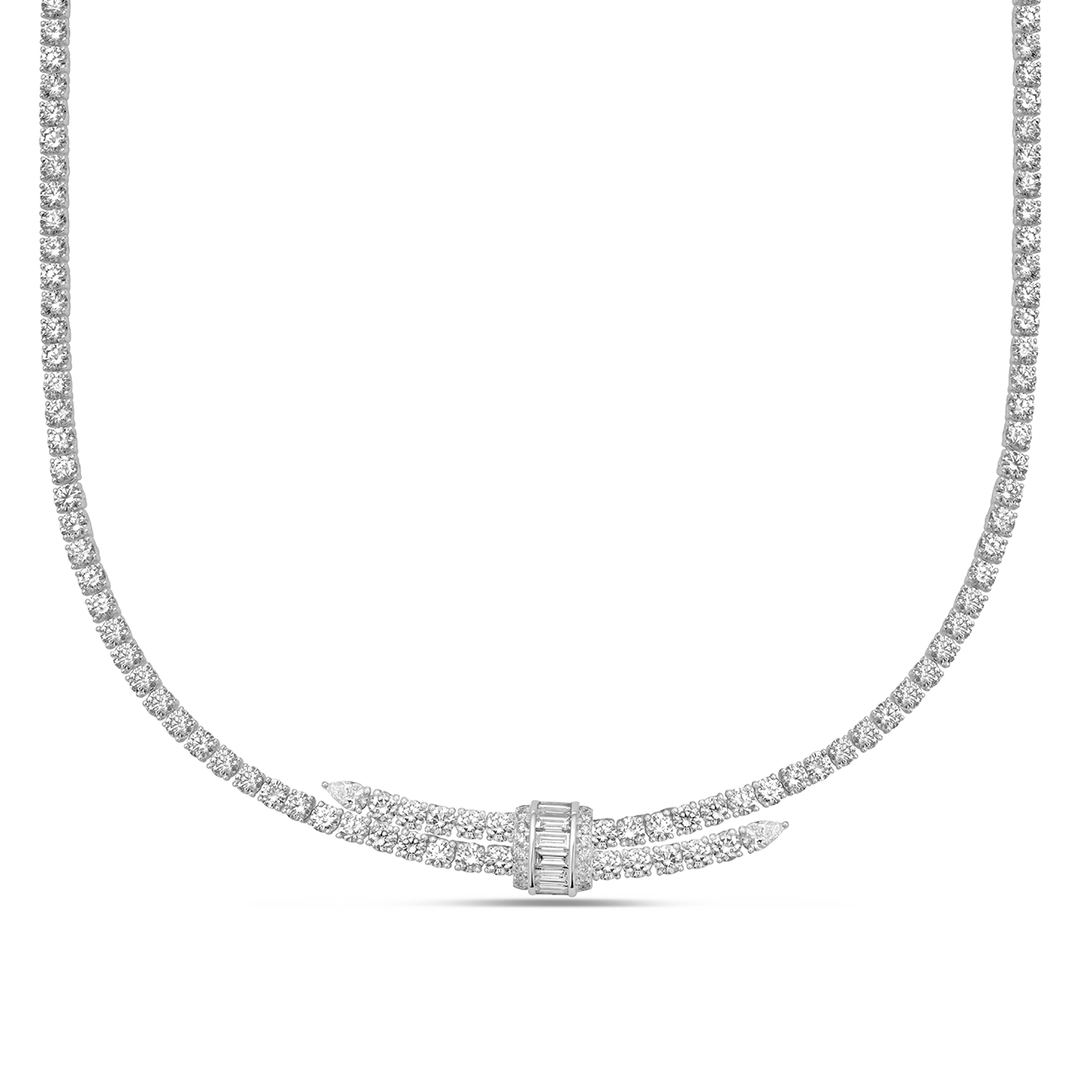 Charles Krypell 18k White Gold and Diamond Signature Pull Necklace