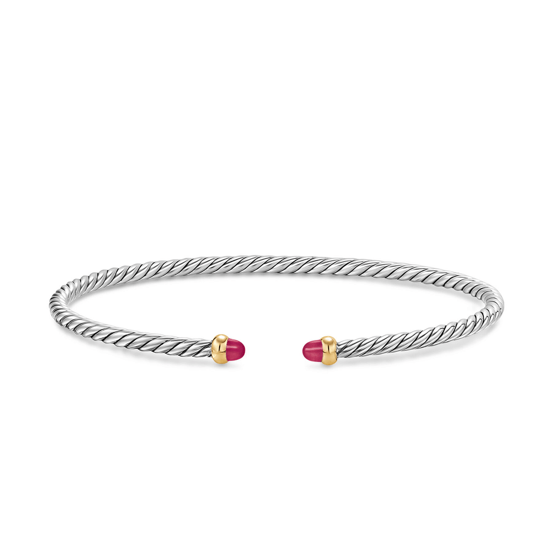 David Yurman Micro Cable Flex® Bracelet Sterling Silver with 14K Yellow Gold and Rubies, 2.6mm