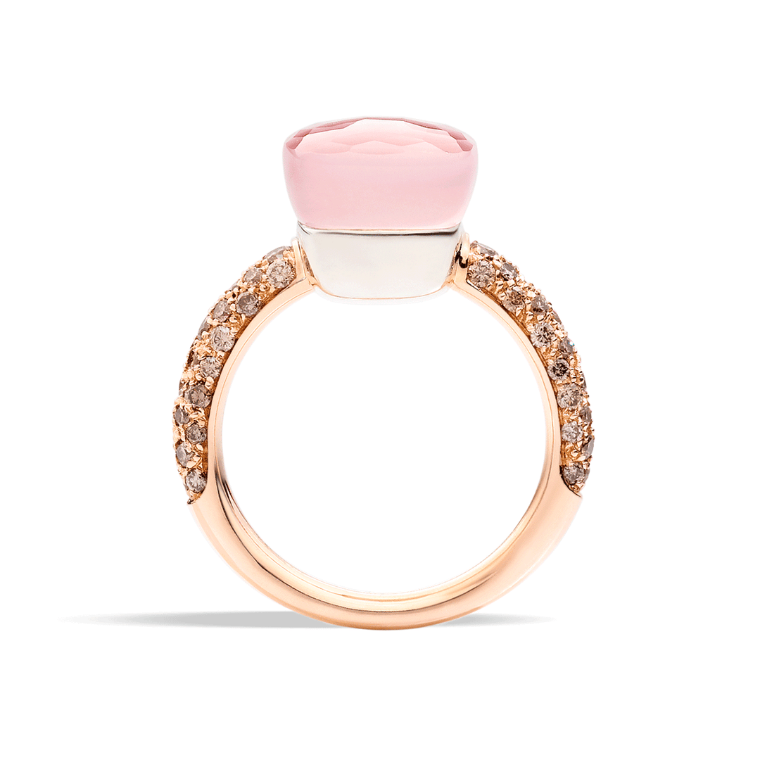 Pomellato Nudo Classic 18k Rose White Gold Rose Quartz and Diamond Ring