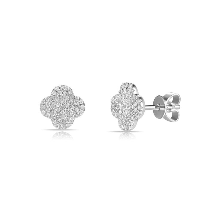 14k White Gold and Diamond .25 Total Weight Mini Clover Earrings