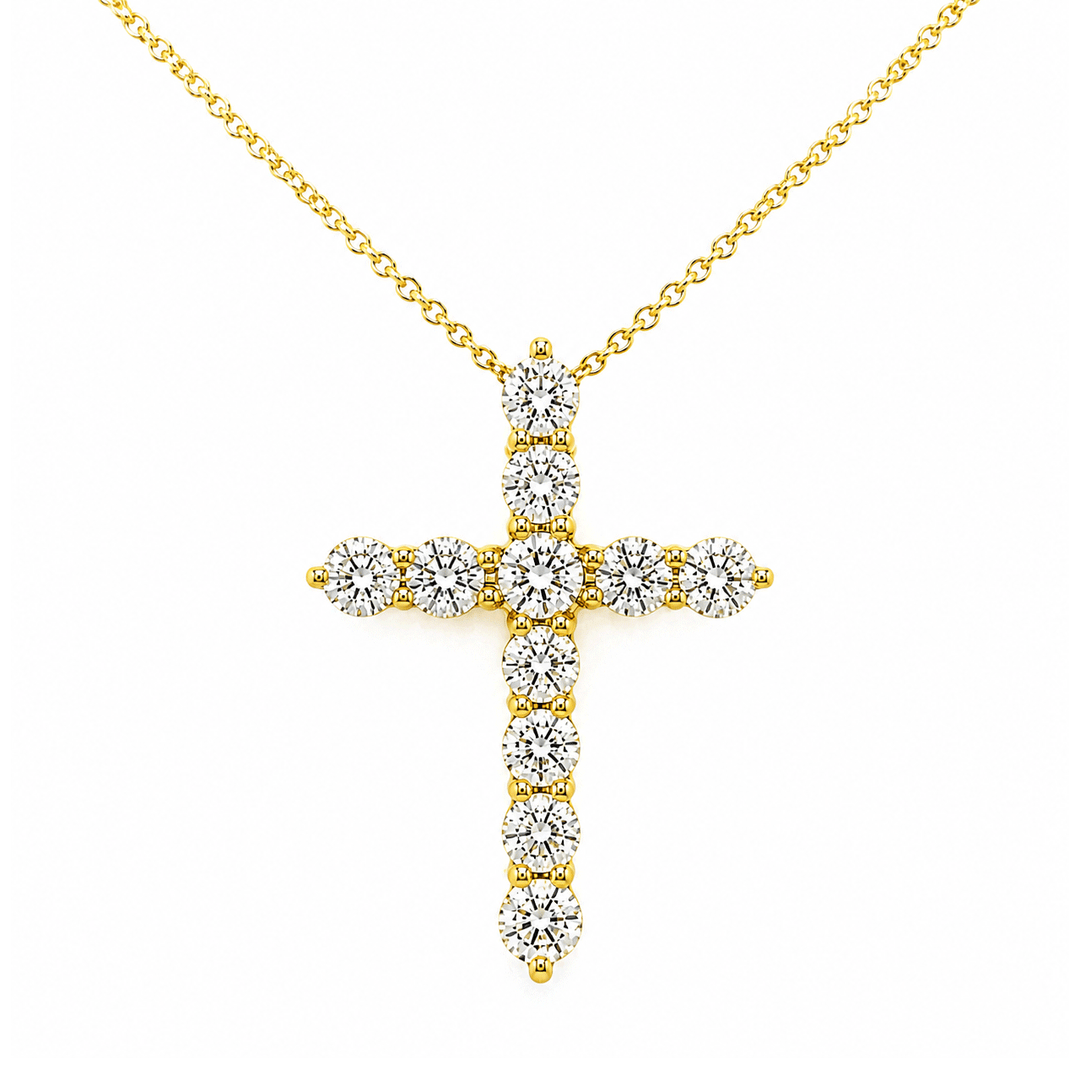 14k Yellow Gold and 1.77 Total Weight Diamond Cross Pendant