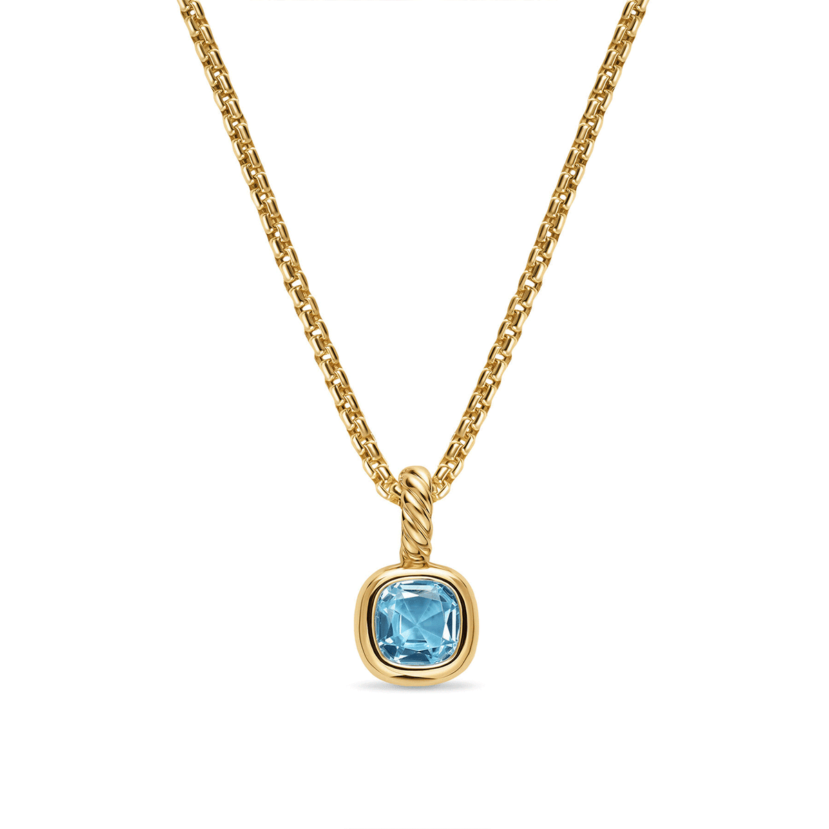 David Yurman Mini Cushion Cut Amulet 18k Yellow Gold with Sky Blue Topaz, 5.5mm