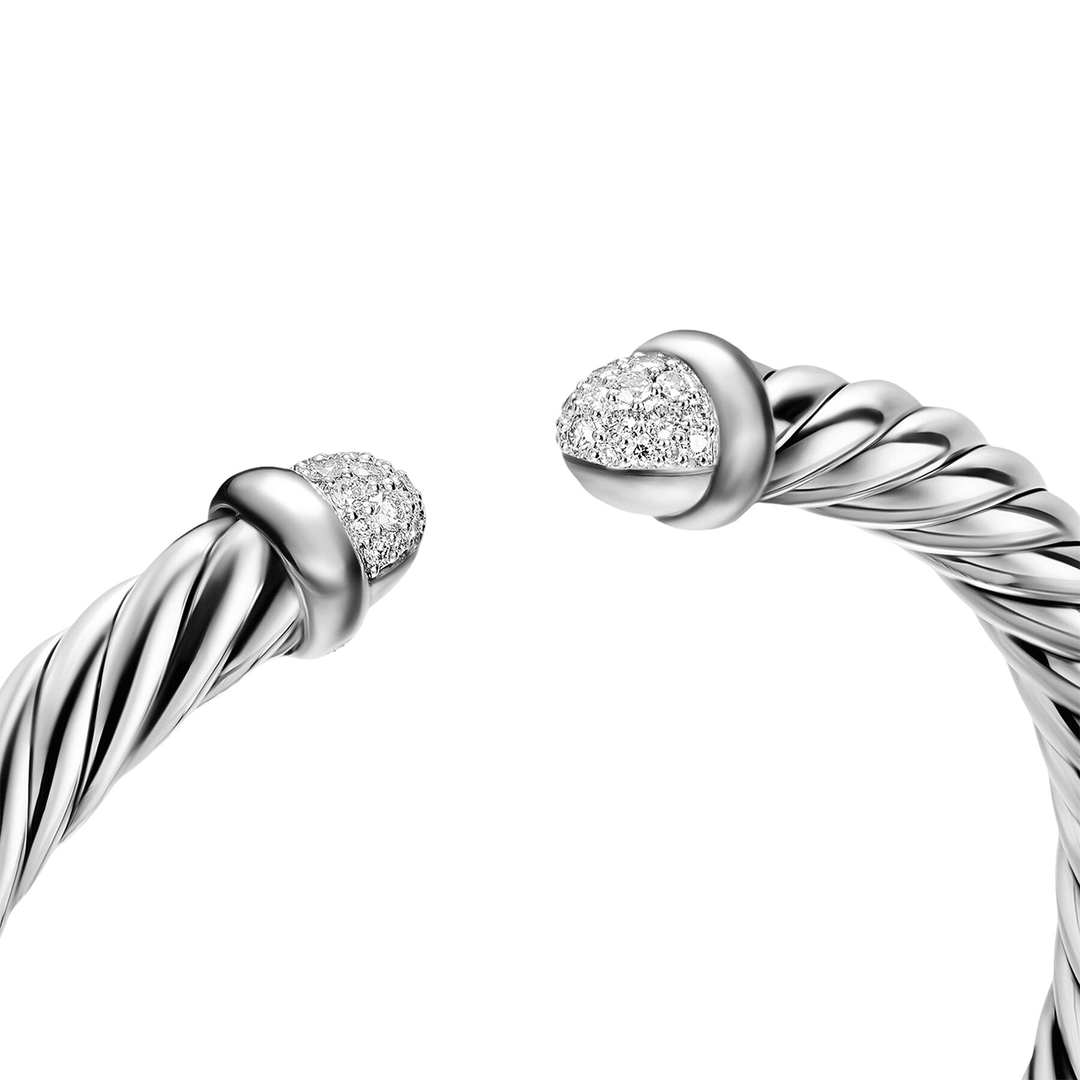 David Yurman Cable Flex Bracelet Sterling Silver with Pavé Diamond Domes, 6mm