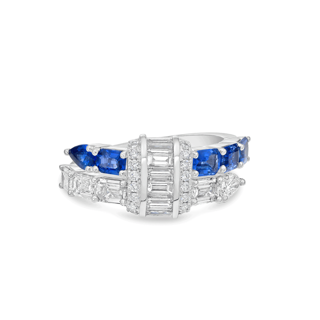 Charles Krypell 18k White Gold and 1.31 Total Weight Sapphire Diamond Ring