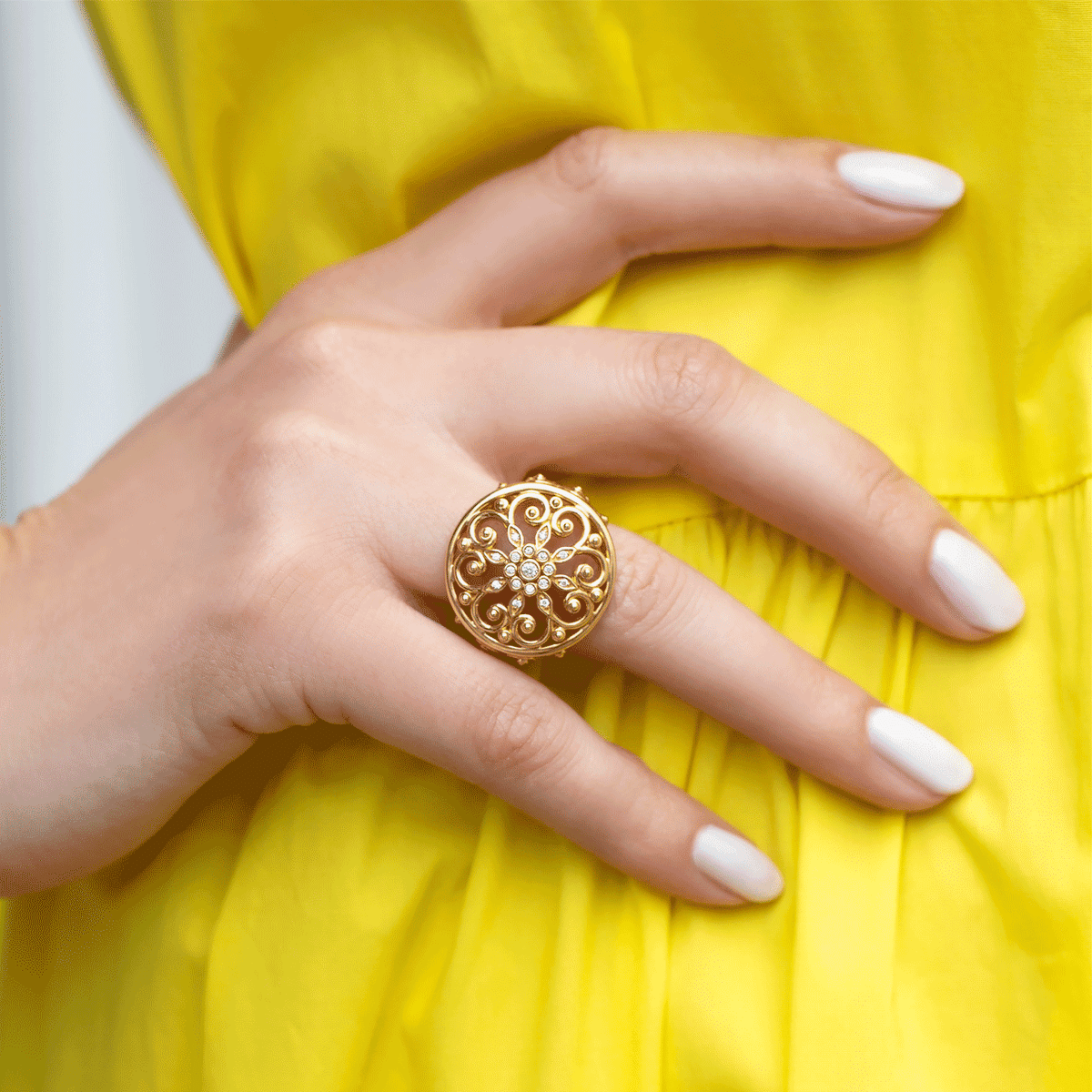 Arabesque 18k Yellow Gold and Diamond .12 Total Weight Ring