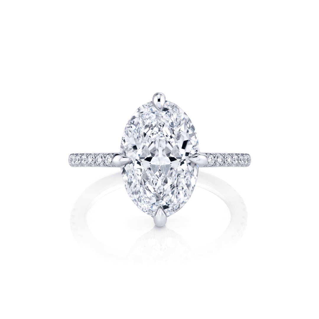 Platinum and Oval 4.02 Total Weight Diamond Engagement RIng