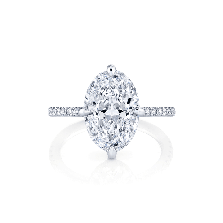 Platinum and Oval 4.02 Total Weight Diamond Engagement RIng