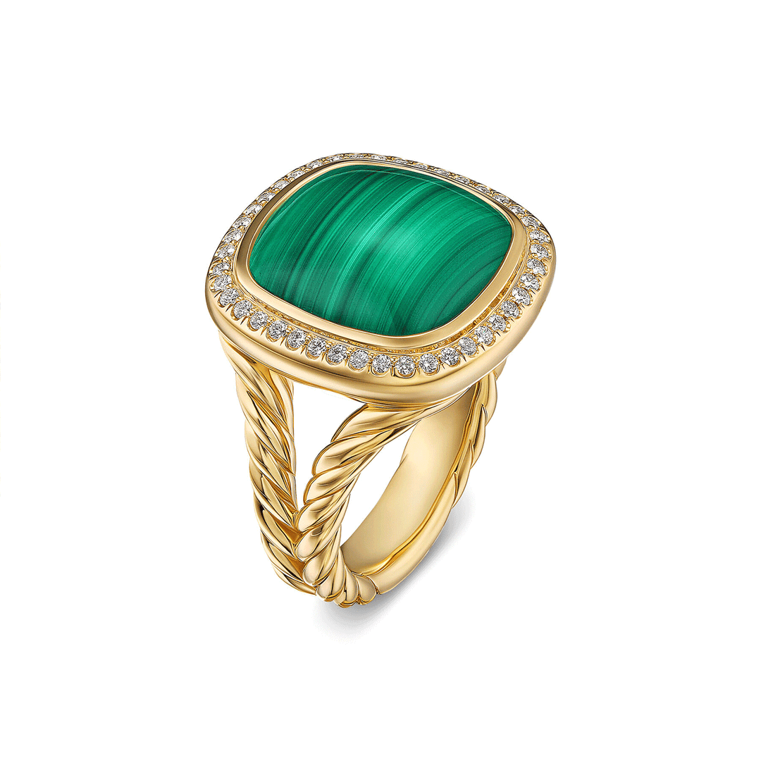 David Yurman Albion® Ring 18K Yellow Gold with Malachite and Diamonds, 15mm