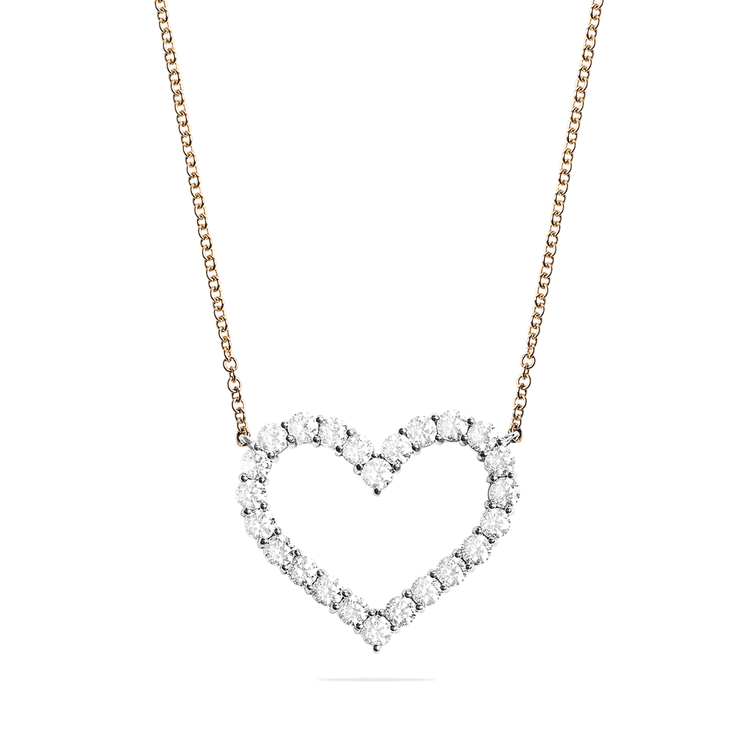 18k Gold 30mm Heart and Diamond 3.60 Total Weight Necklace