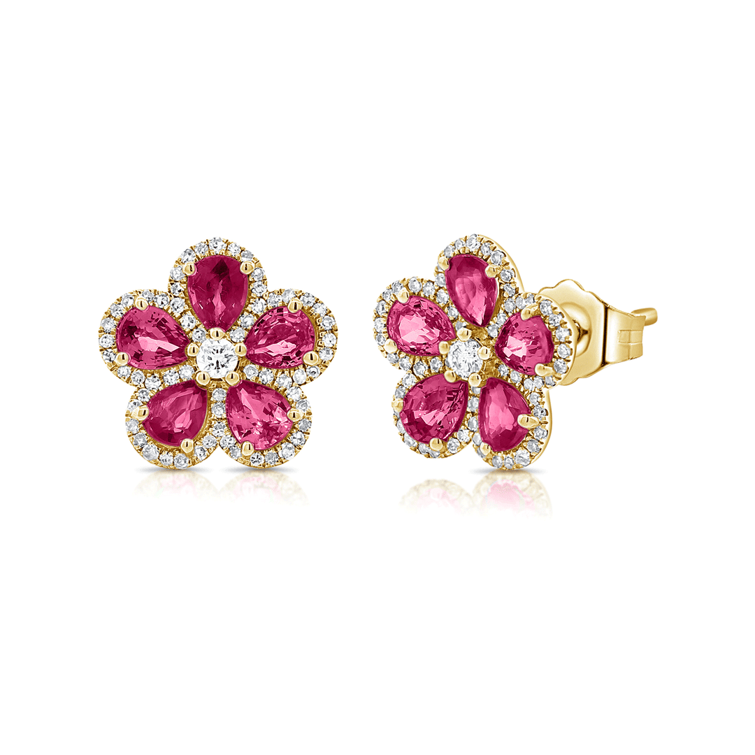 14k Gold Floral 1.37 Total Weight Pink Sapphire Earrings