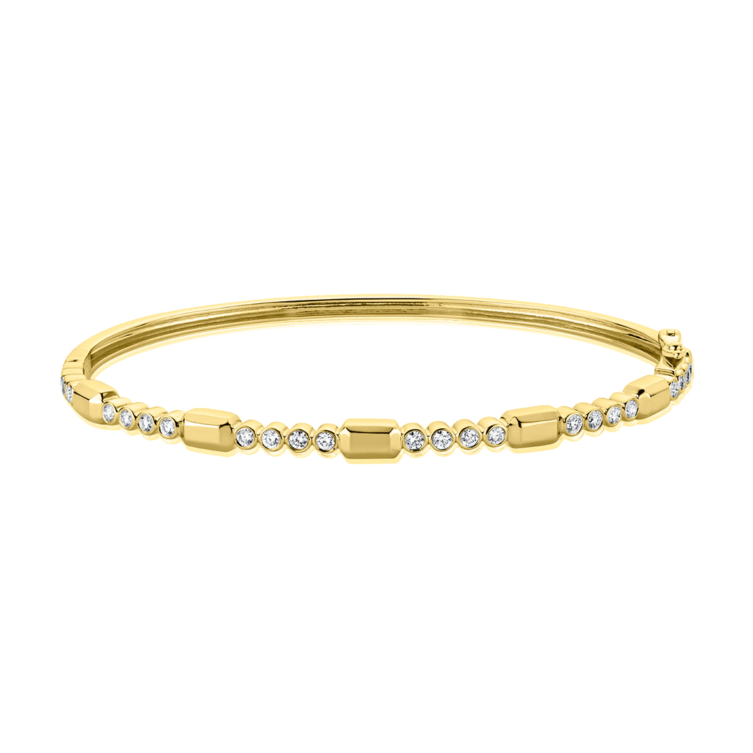 14k Yellow Gold and 0.54 Total Weight Diamond Station Bangle