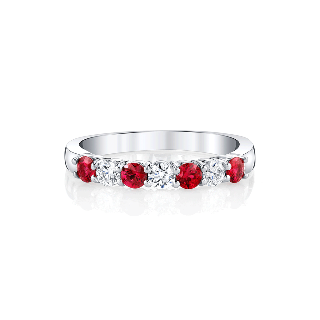 18k White Gold Ruby and Diamond Alternating Band