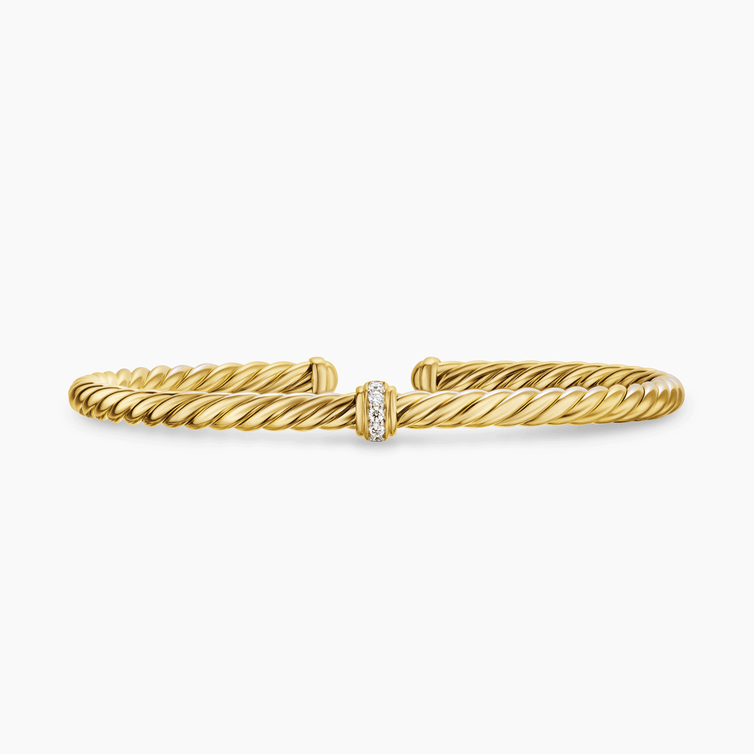 David Yurman Cablespira Flex Station Bracelet 18k Yellow Gold with Diamonds, 4mm