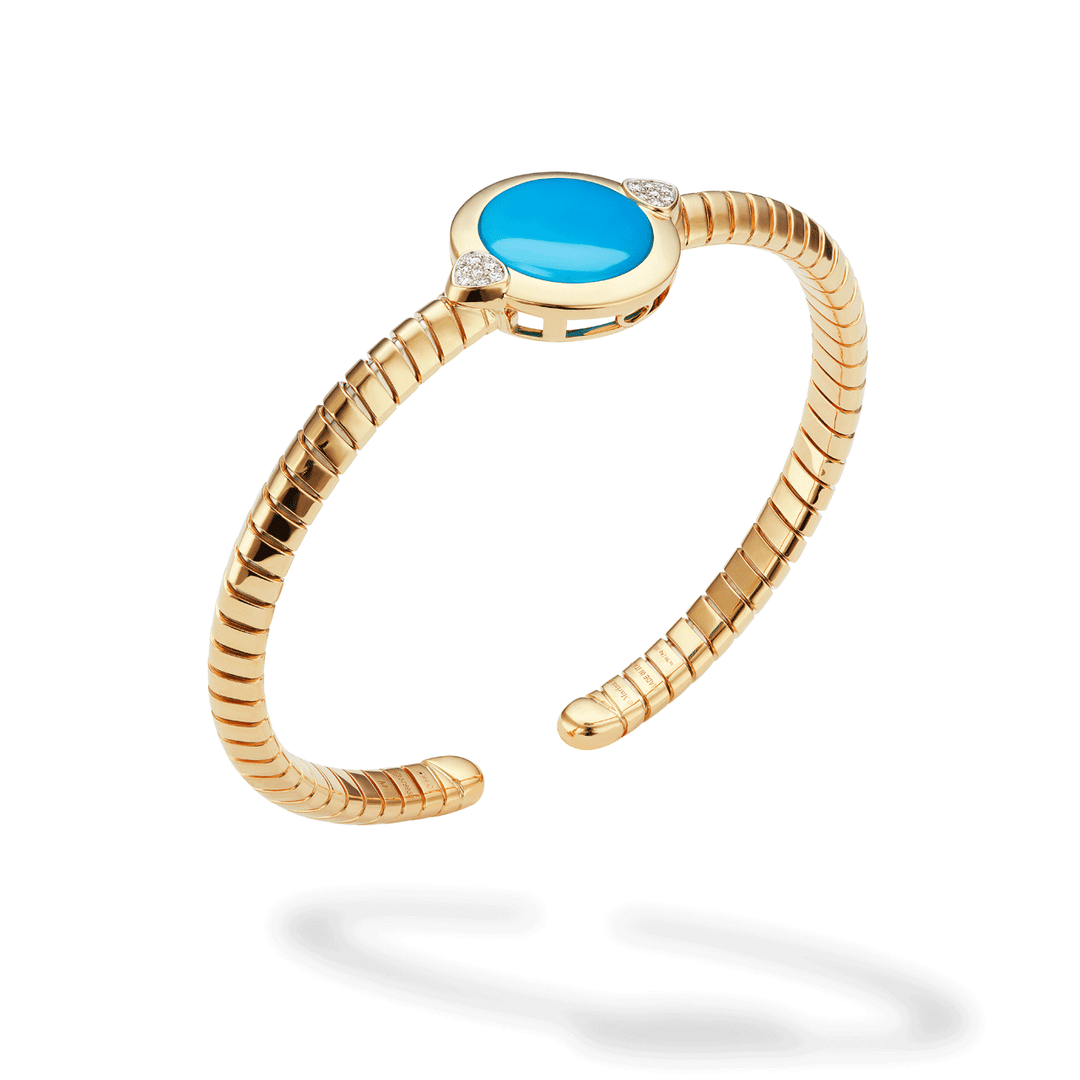 Marina B Soleil 18k Yellow Gold Exotic Turquoise Single Bangle