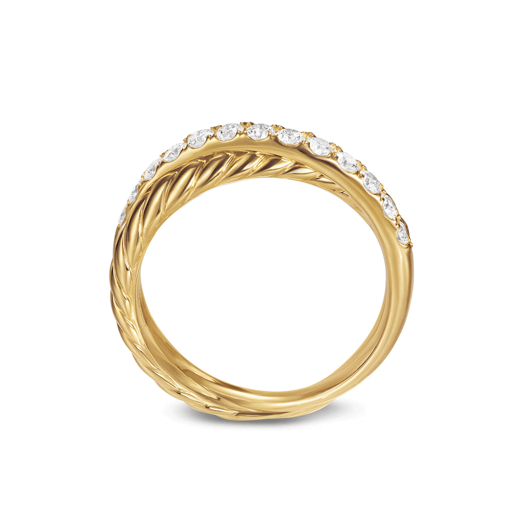David Yurman Crossover Two Row Ring 18K Yellow Gold with Diamonds, 5mm