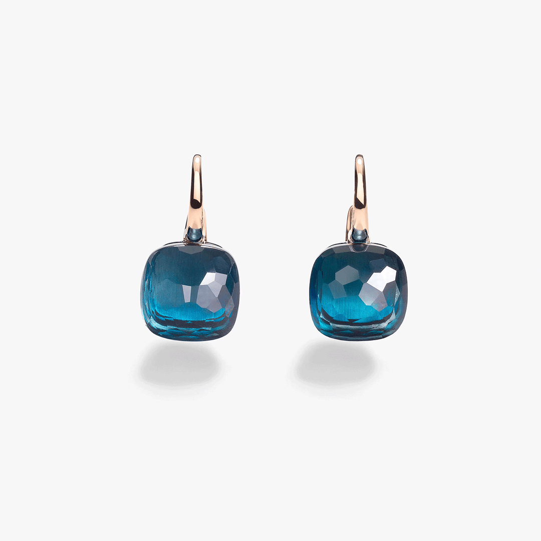 Pomellato Nudo 18k Rose White Gold London Blue Topaz Earrings