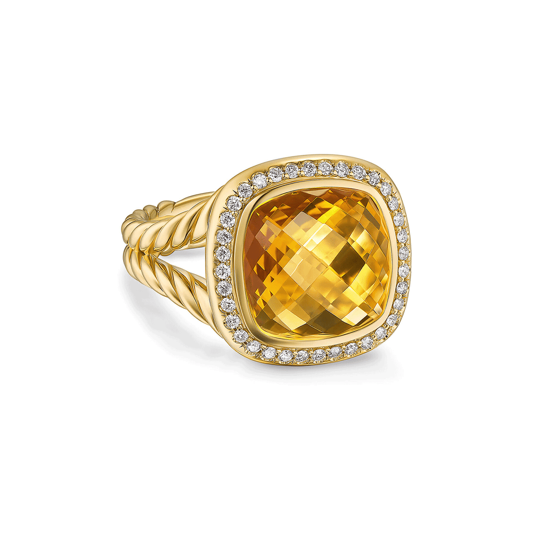 David Yurman Albion® Ring 18K Yellow Gold with Citrine and Diamonds, 11mm