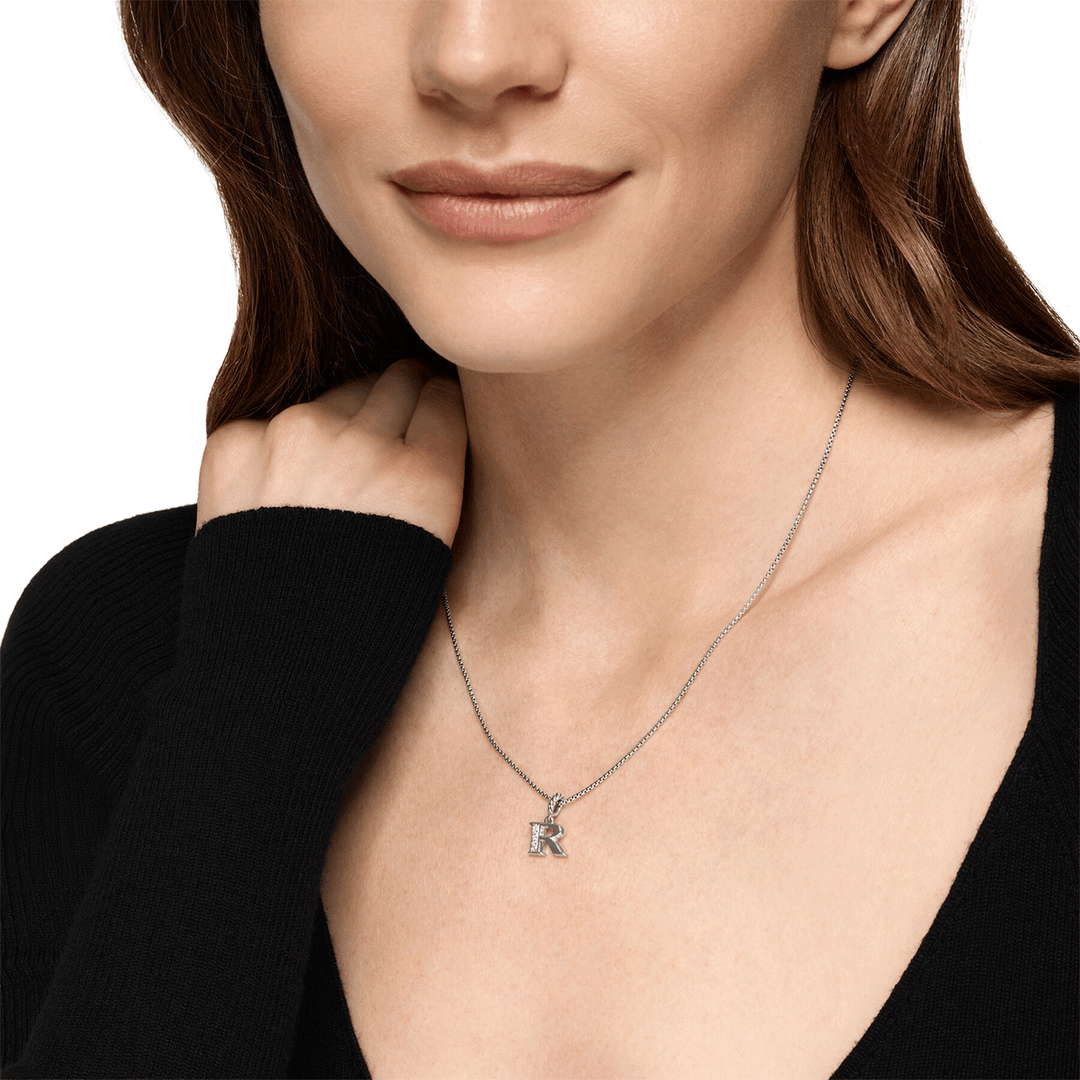 David Yurman Pavé Initial Pendant Necklace with Diamond R