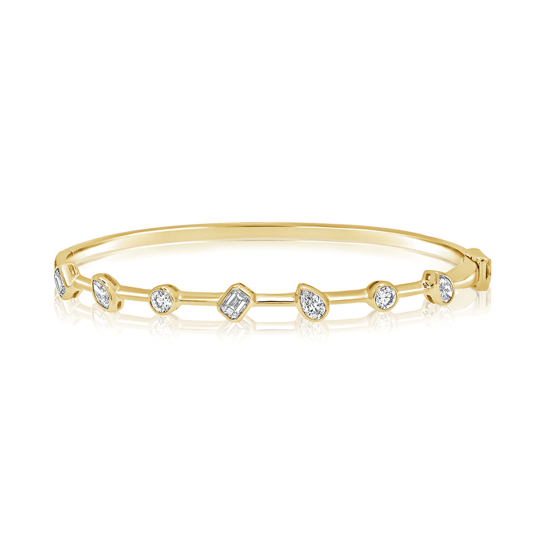 14k Yellow Gold and Mix Shape Diamond Bangle bracelet