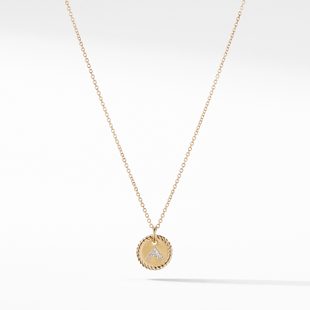 David Yurman Initial "A" Charm Necklace with Diamonds in 18k Yellow Gold