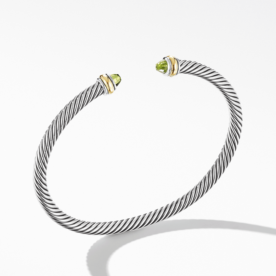 David yurman Classic Cable Bracelet Sterling Silver with 18k Yellow Gold and Peridot, 4mm