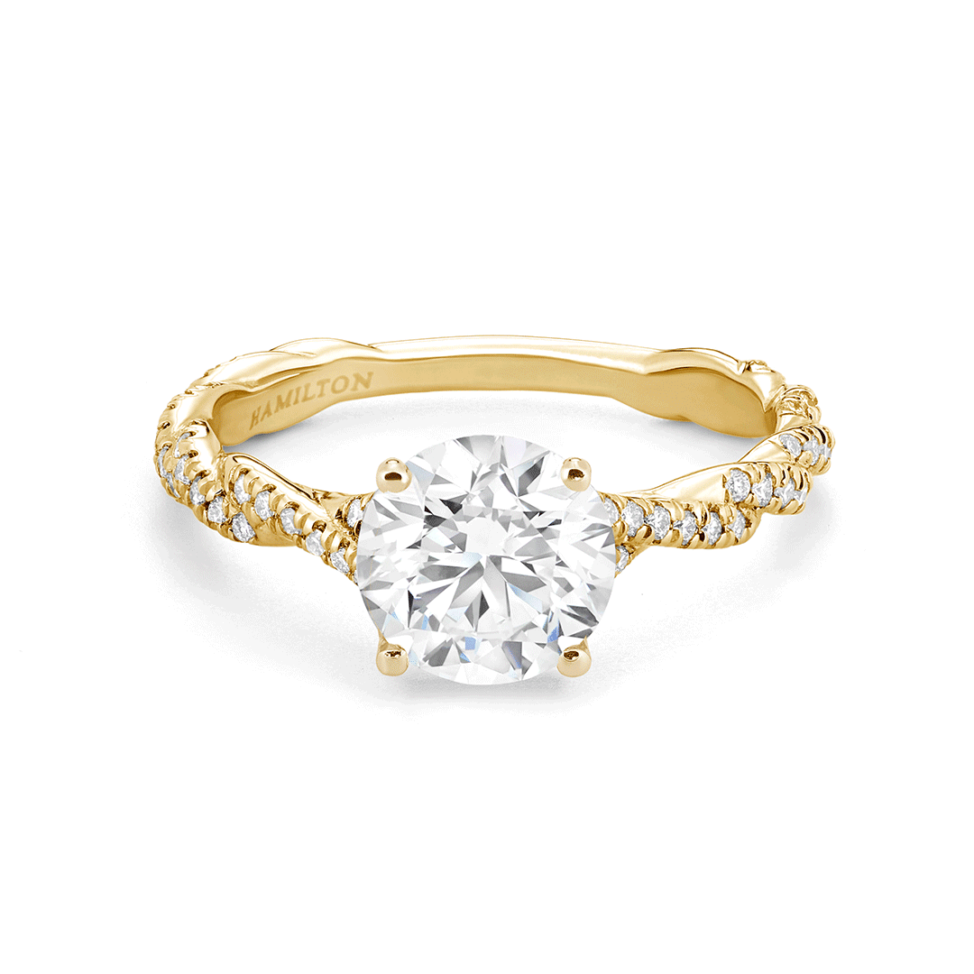 18k Yellow Gold and 1.51 Total Weight Round Diamond Full Twist Engagement Ring