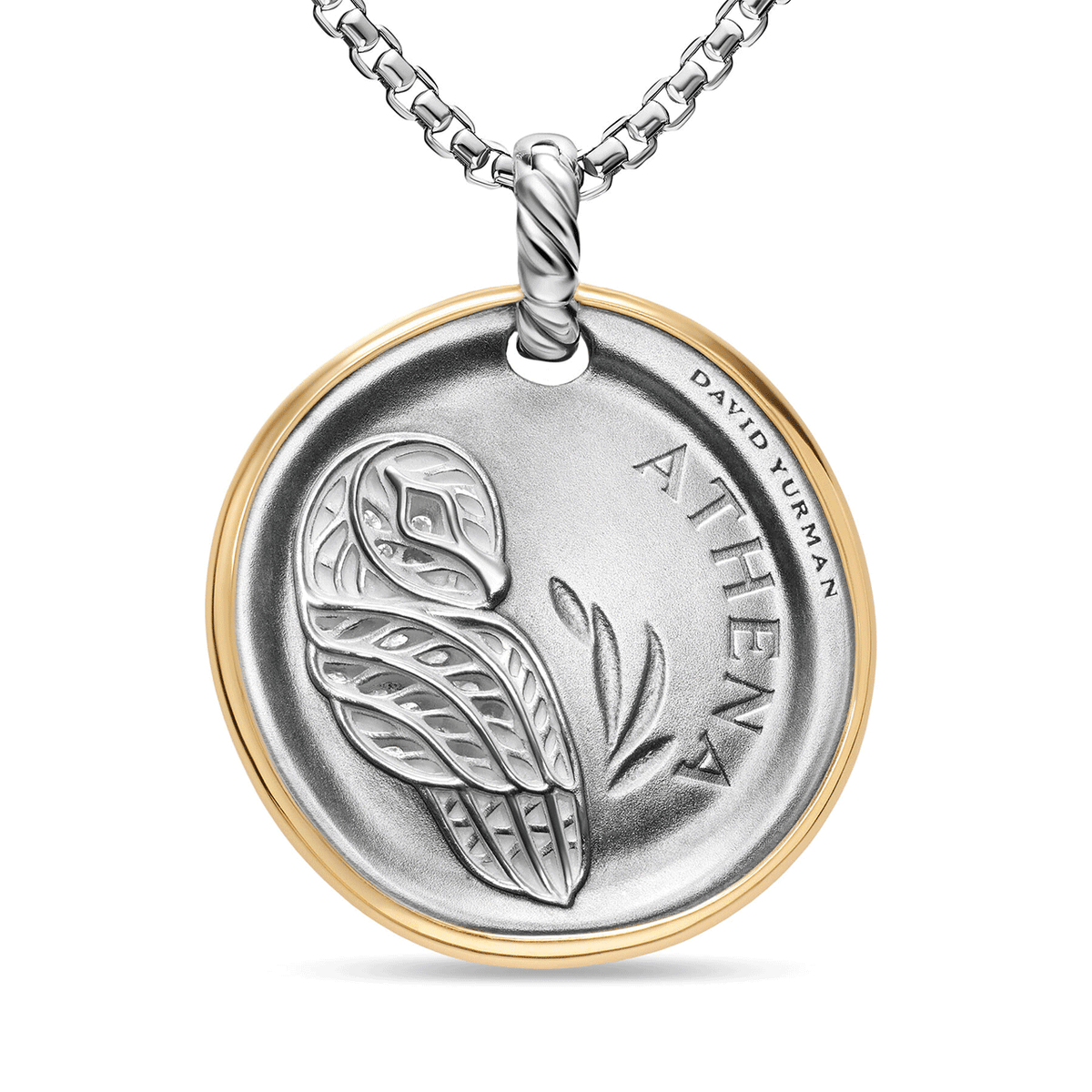 David Yurman Athena Medallion Amulet Sterling Silver with 14K Yellow Gold and Diamonds, 29.5mm