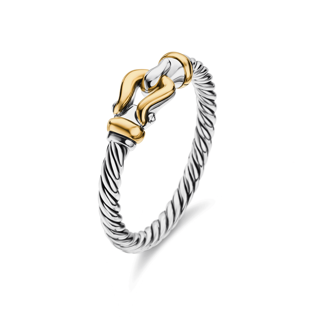 David Yurman Petite Buckle Ring Sterling Silver with 18k Yellow Gold, 2mm