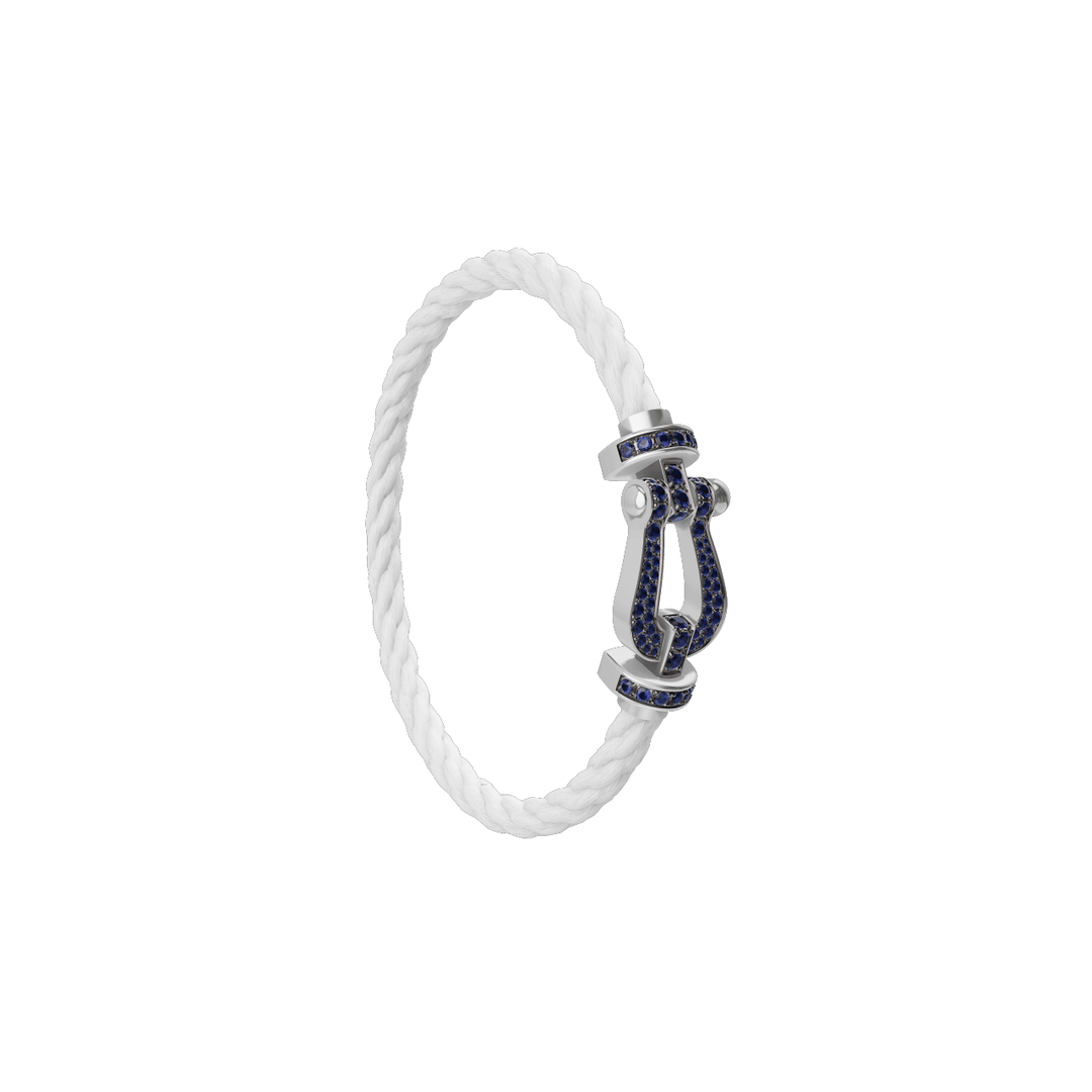 FRED FORCE 10 White Cord with 18k White Gold LG Full Pave Sapphire Buckle, Exclusively at Hamilton Jewelers