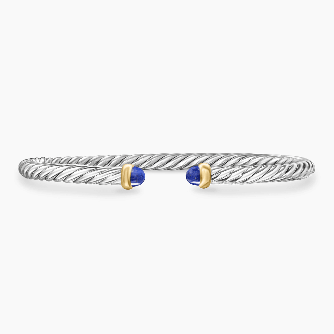 David Yurman Cable Flex Bracelet Sterling Silver with 14k Yellow Gold and Lapis, 4mm