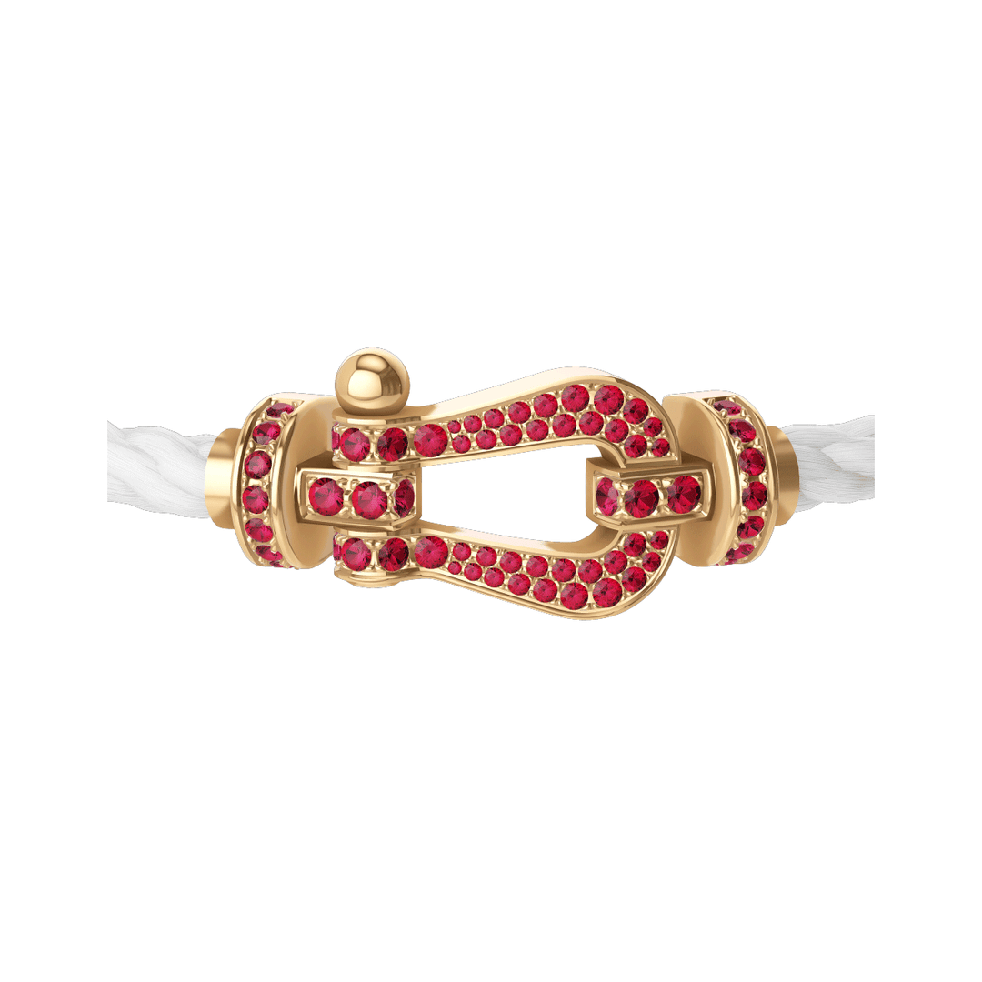 Fred FORCE 10 White Cable 18k Yellow Gold Rubies LG Buckle, Exclusively at Hamilton Jewelers