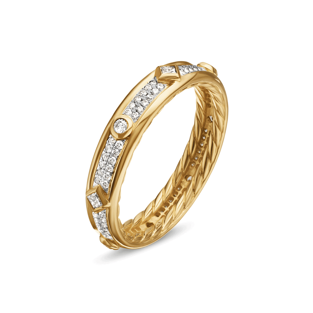 David Yurman Modern Renaissance® Band Ring 18K Yellow Gold with Diamonds, 4mm