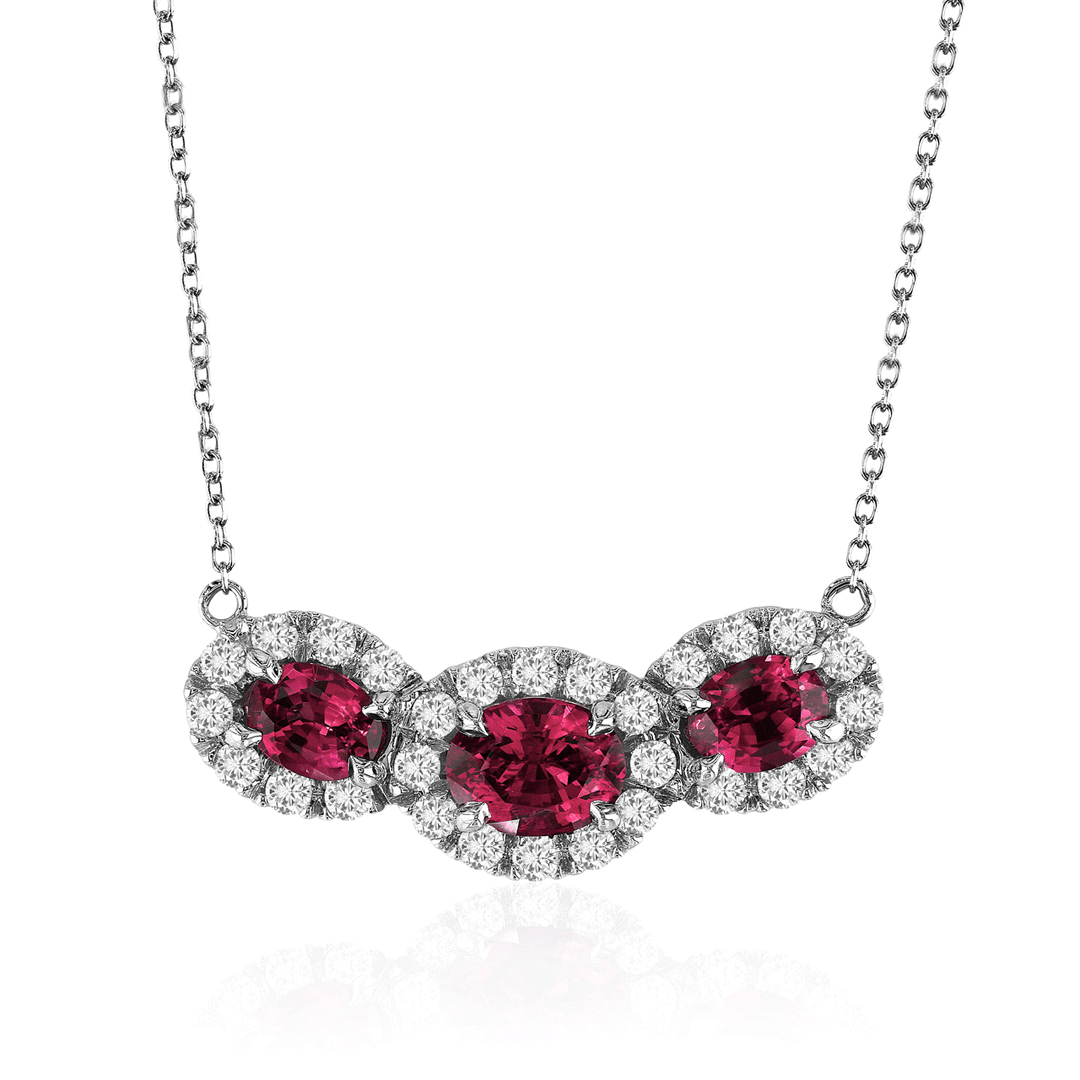 18k White Gold Rubies 2.36 Total Weight and Diamond Necklace
