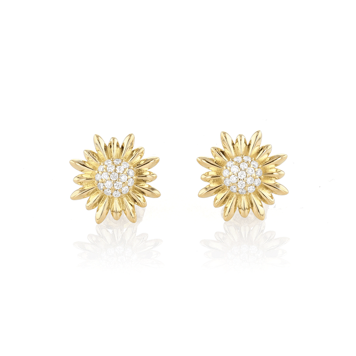 Charms of Hope 18k Gold Sunflower Pave Diamond Earrings